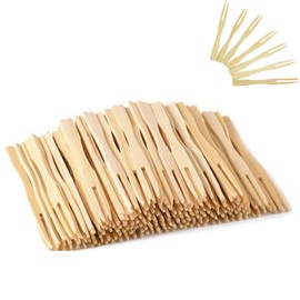 Yeenano Pack of 200 Bamboo Fruit Forks for Party, Finger Food, Appetizer, Cheese, Cocktail, Bamboo Forks