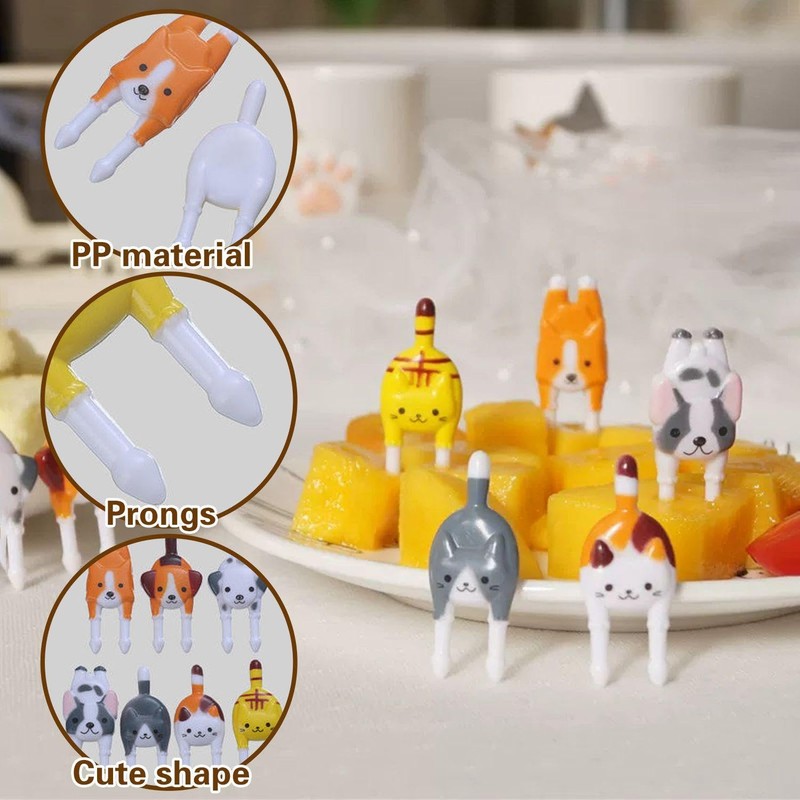 21 Pieces Kitten and Puppy Fruit Forks, Cute Cartoon Fruit