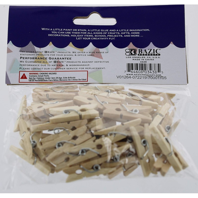 BAZIC Mini Natural Clothespins, Wood, 50 Per Pack (3438-24P)