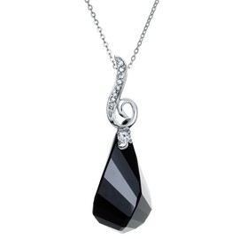 Queenberry Austrian Elements Crystal Helix Jet Black Teardrop Pendant Rhodium-plated Silver Adjustable Necklace 16'' + 2'' Extender