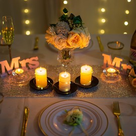 Inweder Pillar Plate Candle Holder: Black Candle Plates and Trays for Pillar Candles Iron Pedestal Stand Decorative for LED & Tealight Home Weddings Table Party Decor Set of 3