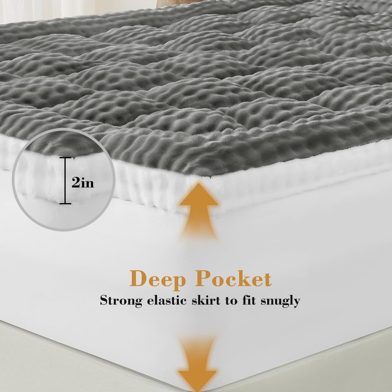 Cymula Queen Mattress Topper Fleece Bubble Pillow Top Mattress Pad