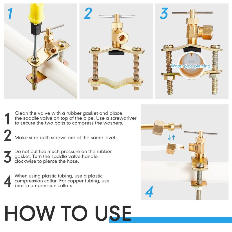 2 Pcs Brass Self Piercing Saddle Valve Copper Self Tapping