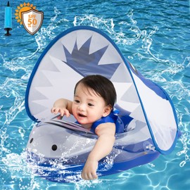 Flotador para Bebe,Anillos Flotantes Inflables para Piscina,UPF50 para Seguridad en la Piscina,con Asiento de Seguridad y Toldo Solar Desmontable...  