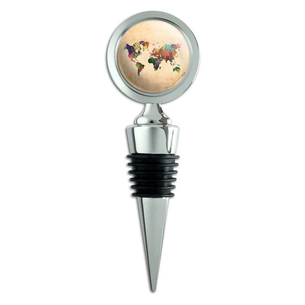 Colorful Rainbow Map of the World Earth Globe Wine Bottle