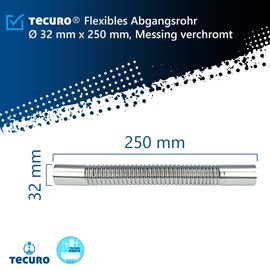 tecuro Flexible Outlet Pipe Diameter 32 mm for Siphon Odour Trap Length 250 mm Shortenable Brass High Gloss Chrome-Plated with Flexible Part