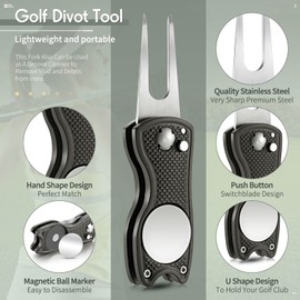 Skylety 4 Pieces Golf Divot Repair Tool with Magnetic Button Ball Marker Divot Tool Stainless Steel Foldable Switchblade Golf Green Divot Tool for Golfers Golf Prizes(Gray)