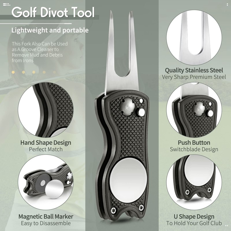 Skylety 4 Pieces Golf Divot Repair Tool with Magnetic Button