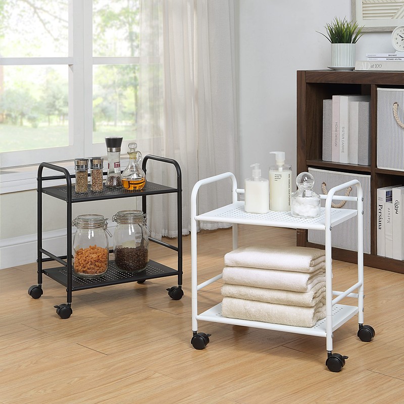 SunnyPoint 2-Tier Metal Rolling Utility Cart – Mobile Storage Shelf