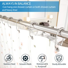 MENGJINGO 12PCS Wide Shower Curtain Hooks Rings, Rust Proof Stainless Steel, Heavy Duty Shower Hooks Rings for Bathroom Shower Rods Curtains Liners, Easy Glide Rollers, Set of 12,Chrome