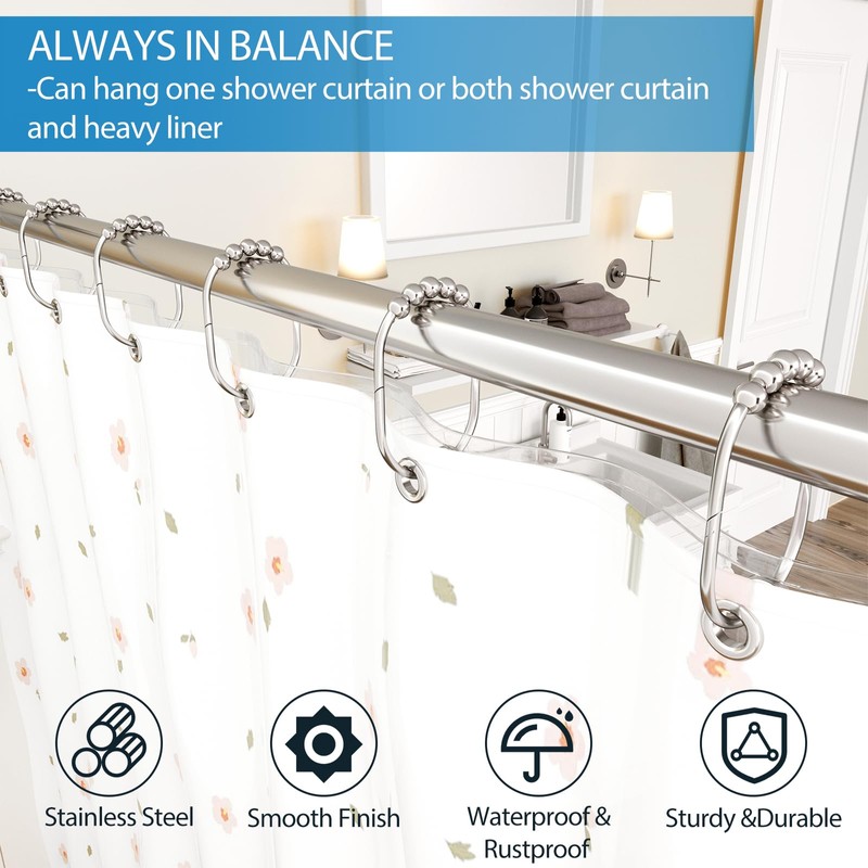 MENGJINGO 12PCS Wide Shower Curtain Hooks Rings, Rust Proof Stainless