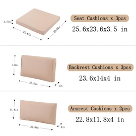 LYLNBYWK 8Pcs Outdoor Cushions, Patio Replacement Wicker Rattan Sofa Cushions Set, Waterproof, UV/Zipper, Beige