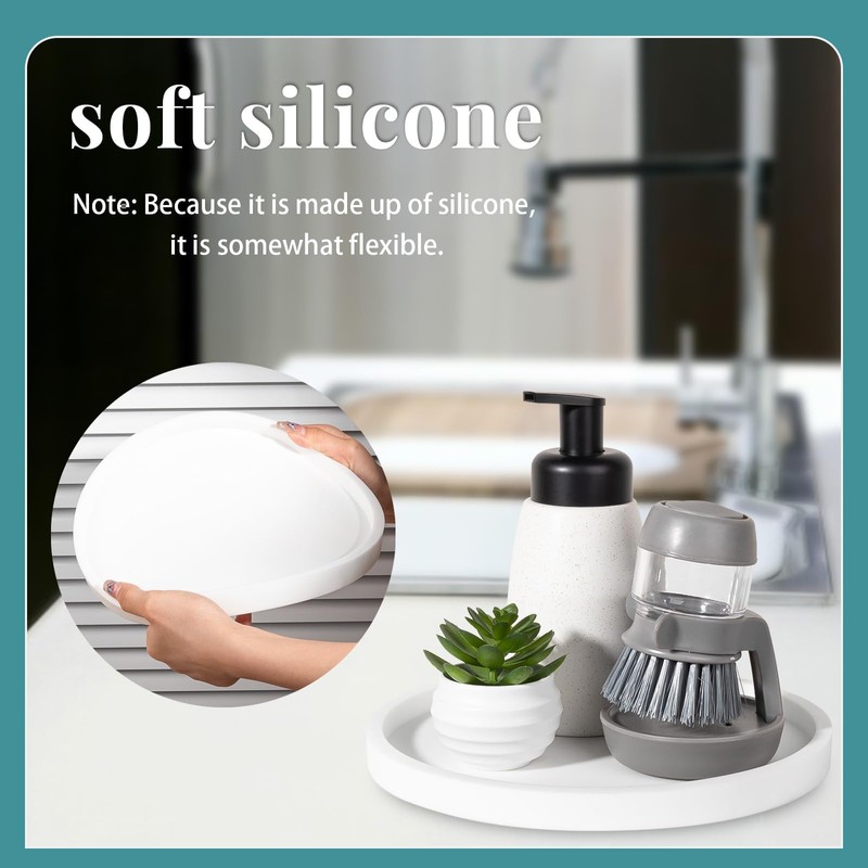 Silicone Bathroom Tray Round Vanity Tray Decorative Soap Holder Kitchen