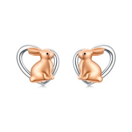 925 Sterling Silver Cute Rabbit Bunny Studs Earrings Animal Jewelry Gifts for Women Daughter
