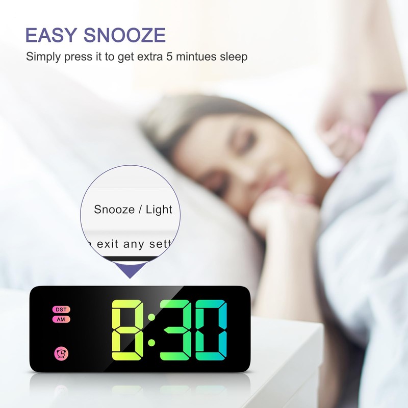 OQIMAX Digital Alarm Clock LED Display RGB Alarm Clocks Bedside