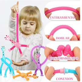 4 Piezas Juguete Telescópico, Ventosa LED de Jirafa, Tubos de Juguete Sensorial, Tubos Brillantes LED para Fiestas de cumpleaños de niños, Juguetes para Aliviar el Estrés para Adultos y Niños