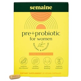 Semaine Super Powered Prebiotic + Probiotic for Women, Effective 3-in-1 Multi-Action Formula to Nourish Gut Health, Soothe IBS, Support Bloat Relief & Immunity Boost, Clinically-Studied (20 ct)