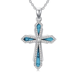 ABIGY Cross Necklace 925 Sterling Silver Turquoise Pendant Necklace Cross Turquoise Pendant for Women