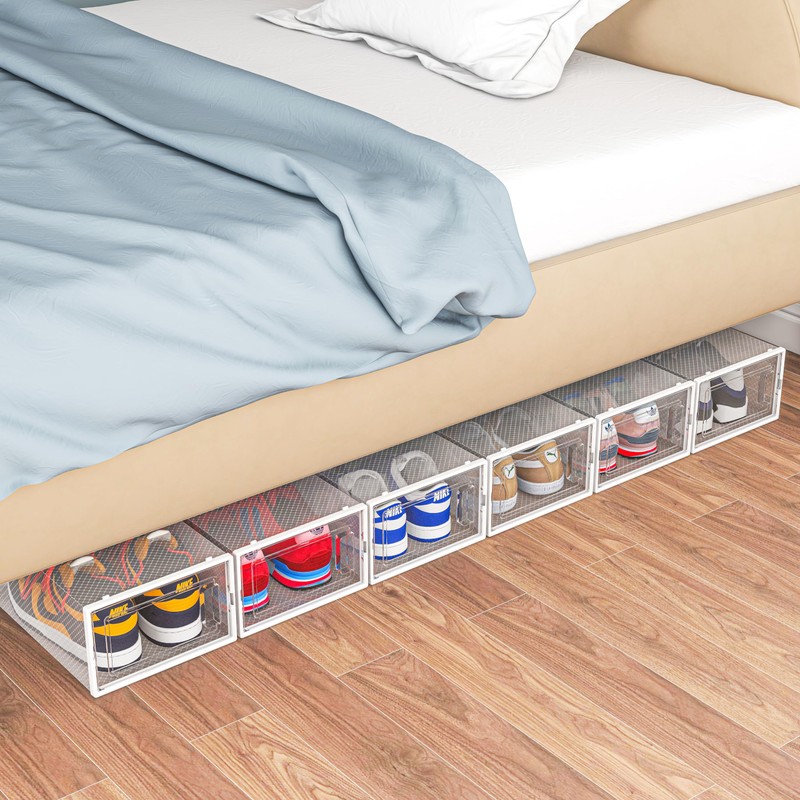 12 Pack Shoe Organizer Storage Bins, Clear Plastic Stackable Shoe