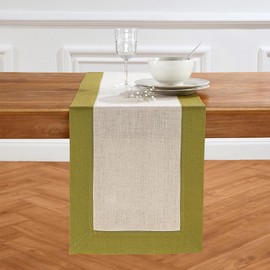 Solino Home Linen Table Runner 72 Inches Long - 100% Pure Linen Avocado and Natural Table Runner 14 x 72 Inch for Summer, Fall, Autumn - Contempo