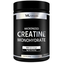 ML Naturals Micronized Creatine Monohydrate 200 Mesh Powder 500g (17.9oz), 100 Serving, Pure & Unflavored, Vegan, Gluten Free, Non-GMO, NSF-Certified & cGMP-Compliant Facility, Third-Party Lab Tested