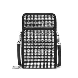 Hearty Trendy Rhinestone Double Pocket Crossbody Shoulder Bag, Cell Phone Purse, Evening Bag