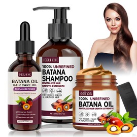 Pack of 3 Organic Batana Oil for Hair Growth, Batana Oil for Hair Cold Pressed, 120 ml Batana Oil for Hair, 100 g Batana Oil Shampoo, 50 ml Batana Hair Oil, Makes Hair Healthier, Thicker and Fuller