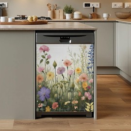 Meadow Flower,Herbs Flowers Dishwasher Magnet Cover,Front Dishwasher Cover Decoration Reusable Decorative Magnetic Cover for Home Kitcen Appliance 23x26 Inch