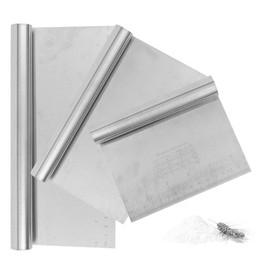 GTNCE Pack of 3 Stainless Steel Dough Scrapers, Non-Stick Dough Card, Stainless Steel, 15/20/25 cm Dough Cutter, Dough Spatula with Measuring Scale, Vegetable Scoop, Kitchen Scraper for Cakes, Pies,
