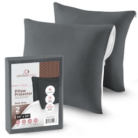 CIRCLESHOME Circles Home, 100% Cotton Zippered Pillow Protector, Dark Grey, 20x20, 2 Pack