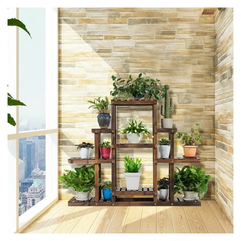 6-Tier Flower Wood Stand Plant Display Rack Storage Shelf for