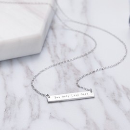 UMODE Jewelry "You Only Live Once" 925 Sterling Silver Brushed Engravable Bar Pendant Necklace 18 In