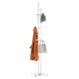 Modern Coat Rack, Freestanding Acrylic Coat Racks with 10 Hooks for Hats, Clothes,Coats, Scarves, Handbags in Bedroom, Hallway, Entrance, Office and Living Room, Easily Assemble, 72.83"H, Clear.
