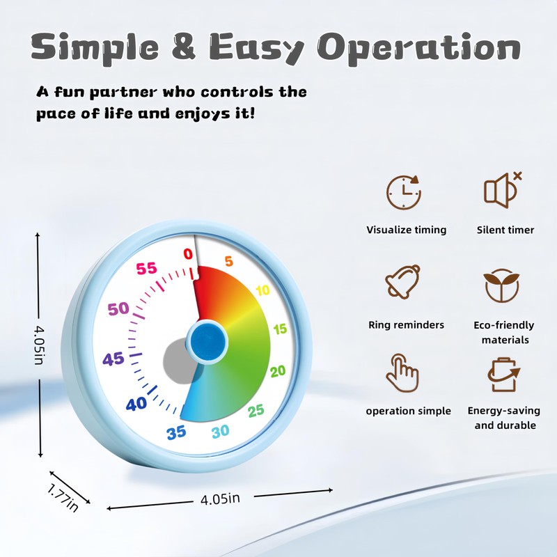 60 Minutes Visual Timer for Kitchen, Office, Classroom, Study, Countdown
