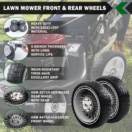 CheeMuii 6 Pcs Lawn Mower Wheels Kit 4 Rear Wheels Replace for 42710-VE2-M02ZE and 2 Front Wheels Replace for 44710-VL0-L02ZB Compatible with Honda Lawn Mower HRR216 HRS216 HRT216 etc