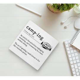 Ku-Dayi Camper Decor for Inside, Funny Camping Definition Wooden Box Sign, Camping Signs Wood Box Decorations for Camper RV Trailer, Camping Wooden Block Plaque Desk Shelf Decor 5x5 Inch