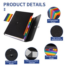 2Pcs Expanding File Folder, 13 Pockets Accordion File Holder Organizer, A4 Letter Size Paper Document Receipt Organizer Accordian Filing Folder for Classroom, Home, Office and Travel