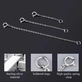 Necklace Extender White Gold Chain Extender 925 Sterling Silver Necklace Bracelet Anklet Extenders Chain Extension for Jewelry Making (1 2 3 inch)
