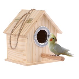 Parakeet Nest Warm Box, Bird Breeding Box, Parrot Wood House Nesting Box, Parrotlets Budgie Mating Box, Aviary Cage Box for Lovebirds, Cockatiel, with Birds Stand Perch (M)