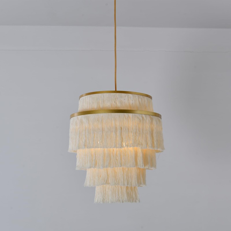 Topaluce 5-Tiered Boho Chandelier 3-Light White Fringe Pendant Hanging Light