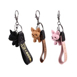 MoKu Pack of 3 Dog Pendant Keychain, Bulldog Keyring, French Bulldog Key Chain, for Women, Men, Bag, Backpack, Car Keys, Handbag Decoration, black