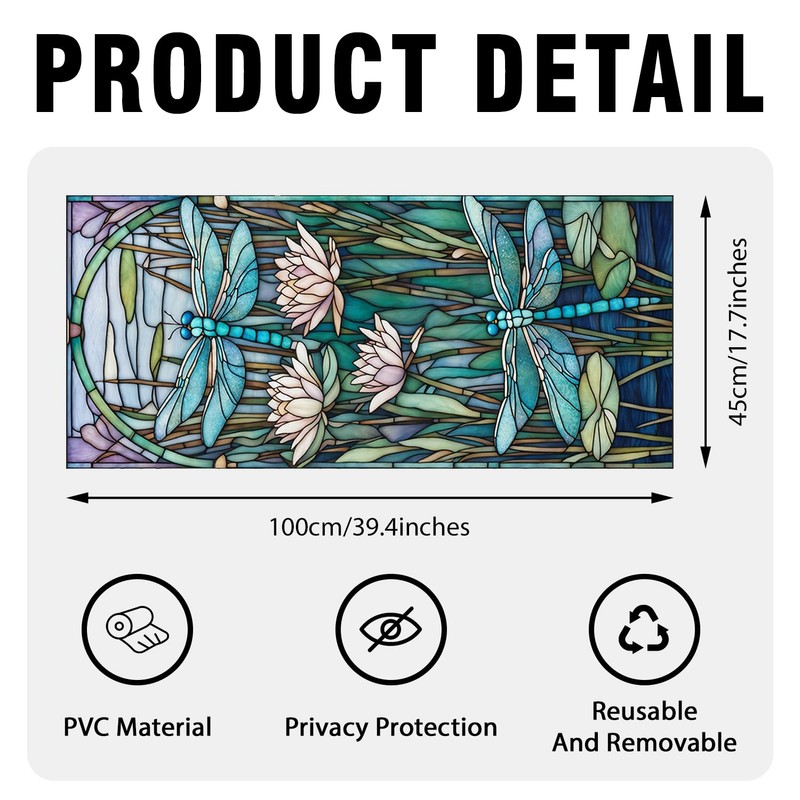 Dragonfly Stained Glass Window Film, Decorative Dragonfly Stained Glass Window