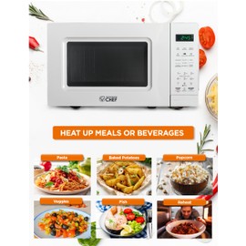 COMMERCIAL CHEF 0.7 Cu Ft Microwave with 10 Power Levels, 700W Microwave with Digital Display, Countertop Microwave with Child Safety Door Lock, Programmable with Push Button, White