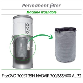 OVO Central Vacuum Permenent Filter, 12 Liter, Fits OVO-655/700ST-35H, NADAIR-600/700AL-32, Machine Washable, Grey