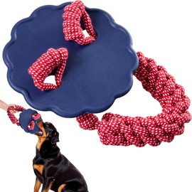 Wagorific Dog Flying Disc with Durable Tug of War Rope for Medium/Large Aggressive Chewers Dog Natural Rubber Interactive Fetch Frisbee Toys Blue and Red Vine1