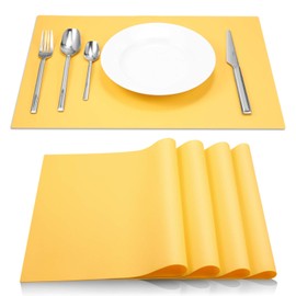ME.FAN Silicone Placemats [17.7''x12.6''] Heat-Resistant Thicken Non-Slip Tablemats Non-Skid Table Mats Set of 4 (Yellow)