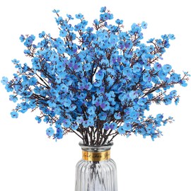 8 piezas de flores artificiales de paniculata, flores artificiales azules, plantas y decoración de flores de seda a granel para florero, primavera, hogar, boda, decoración de mesa para
