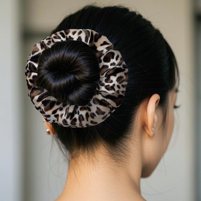 4 x Leopard Print Velvet Hair Scrunchies Yellow Leopard White