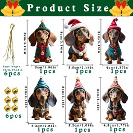 Dachshund Christmas Tree Decoration, Cute Acrylic Dachshund Christmas Tree Decoration, Christmas Decoration Car Pendant, Christmas Pendant Decorations, Dachshund Dog Car Ornament Gifts, Pack of 6
