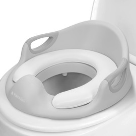 Navaris Children's Toilet Seat Toilet Attachment - 12 Months to 7 Years - Baby Seat Non-Slip Cushion Toilet Attachment - Handle and Splash Guard - Toilet Trainer Grey
